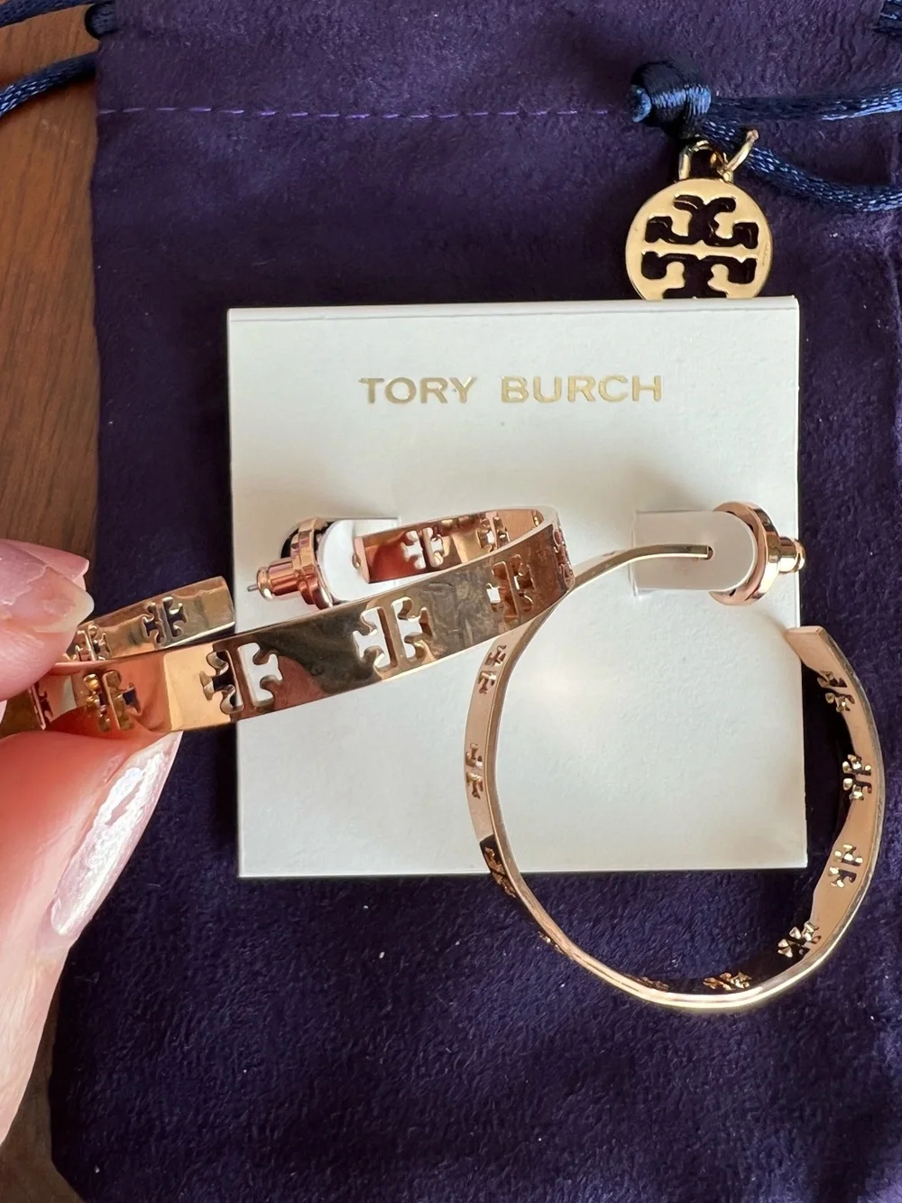 Tory Burch Logo Cutout Gold Hoop Earrings